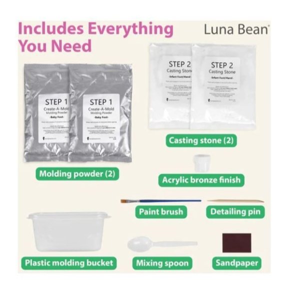 New Luna Bean Infant Plaster Casting Kit Hand or Foot by Casting Keepsakes! - Picture 2 of 2